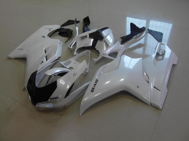 Carénage Moto Ducati 848 1098 1198 07-14 - Blanc Nacré Noir Bande Carénage Moto Ducati 848 1098 1198 07-14 - Blanc Nacré Noir Bande