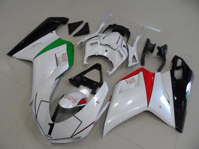 Carénage Moto Ducati 848 1098 1198 07-14 - Blanc Nacré avec Italy Flag Carénage Moto Ducati 848 1098 1198 07-14 - Blanc Nacré avec Italy Flag