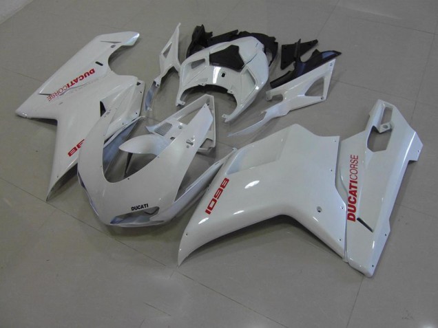 Carénage Moto Ducati 848 1098 1198 07-14 - Blanc Nacré avec Rouge Décalque