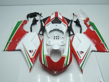 Carénage Moto Ducati 848 1098 1198 07-14 - Blanc et Rouge avec Vert Bande