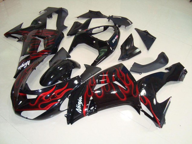 Carénage Moto Kawasaki ZX10R 06-07 - Noir Rouge Flamme Carénage Moto Kawasaki ZX10R 06-07 - Noir Rouge Flamme