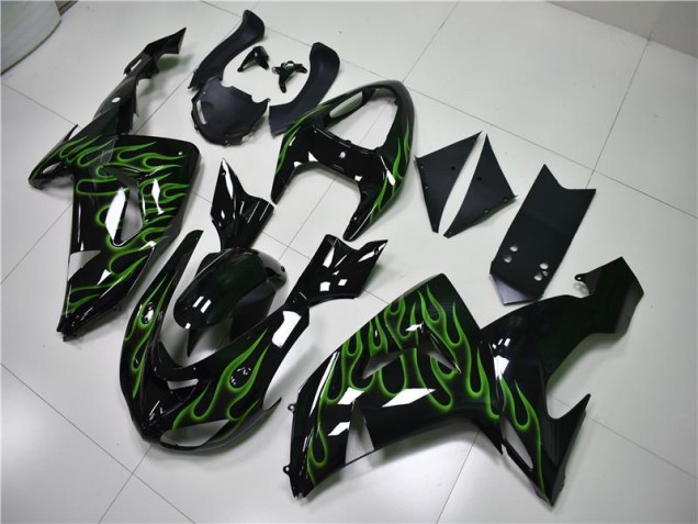 Carénage Moto Kawasaki ZX10R 06-07 - Noir Vert Flamme Carénage Moto Kawasaki ZX10R 06-07 - Noir Vert Flamme