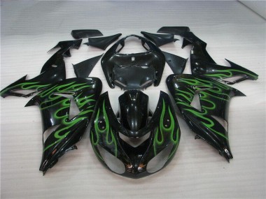Carénage Moto Kawasaki ZX10R 06-07 - Noir Vert Flamme
