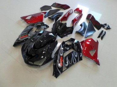 Carénage Moto Kawasaki ZX14R ZZR 1400 06-11 - Noir Nd Rouge Argent Flamme