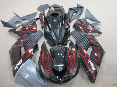 Carénage Moto Kawasaki ZX14R ZZR 1400 06-11 - Noir Rouge Flamme Ninja