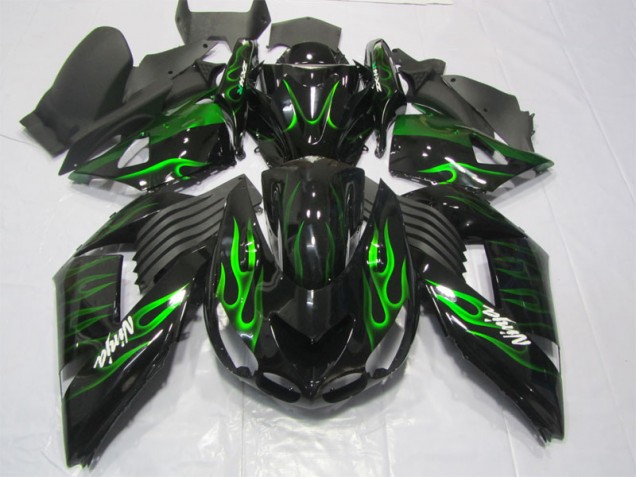 Carénage Moto Kawasaki ZX14R ZZR 1400 06-11 - Noir Vert Flamme Ninja Carénage Moto Kawasaki ZX14R ZZR 1400 06-11 - Noir Vert Flamme Ninja