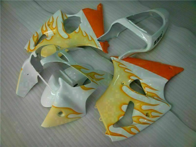 Carénage Moto Kawasaki ZX6R 00-02 - Blanc Jaune Flamme Carénage Moto Kawasaki ZX6R 00-02 - Blanc Jaune Flamme