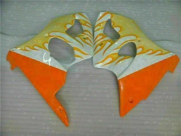 Carénage Moto Kawasaki ZX6R 00-02 - Blanc Jaune Flamme Carénage Moto Kawasaki ZX6R 00-02 - Blanc Jaune Flamme
