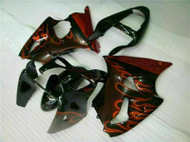 Carénage Moto Kawasaki ZX6R 00-02 - Noir Rouge Flamme Carénage Moto Kawasaki ZX6R 00-02 - Noir Rouge Flamme