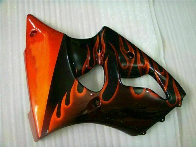 Carénage Moto Kawasaki ZX6R 00-02 - Noir Rouge Flamme Carénage Moto Kawasaki ZX6R 00-02 - Noir Rouge Flamme