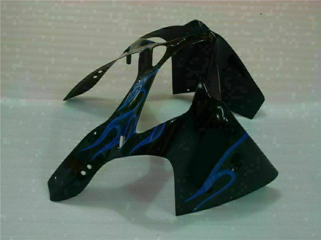 Carénage Moto Kawasaki ZX6R 00-02 - Noir avec Bleu Flamme Carénage Moto Kawasaki ZX6R 00-02 - Noir avec Bleu Flamme