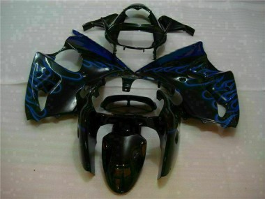Carénage Moto Kawasaki ZX6R 00-02 - Noir avec Bleu Flamme