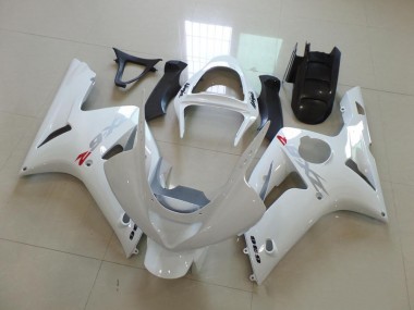 Carénage Moto Kawasaki ZX6R 03-04 - Blanc avec Argent Décalque