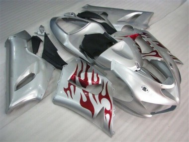 Carénage Moto Kawasaki ZX6R 05-06 - Argent Rouge Flamme