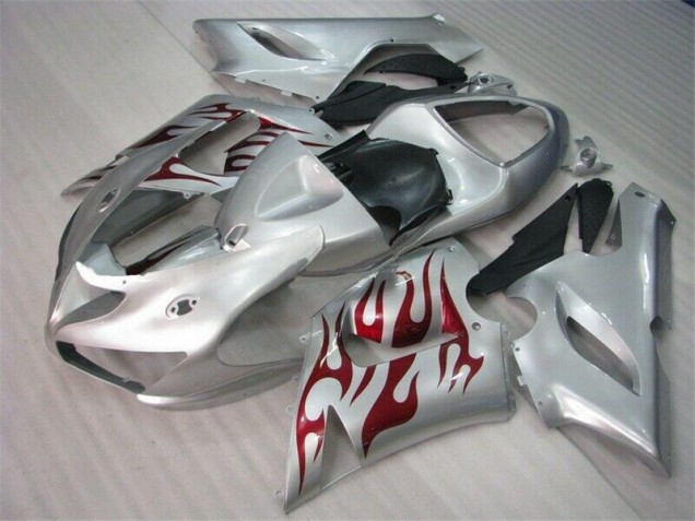Carénage Moto Kawasaki ZX6R 05-06 - Argent Rouge Flamme Carénage Moto Kawasaki ZX6R 05-06 - Argent Rouge Flamme