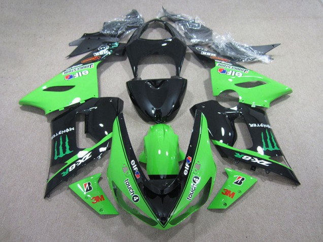 Carénage Moto Kawasaki ZX6R 05-06 - Noir Vert 3M Touch4 Monster Carénage Moto Kawasaki ZX6R 05-06 - Noir Vert 3M Touch4 Monster