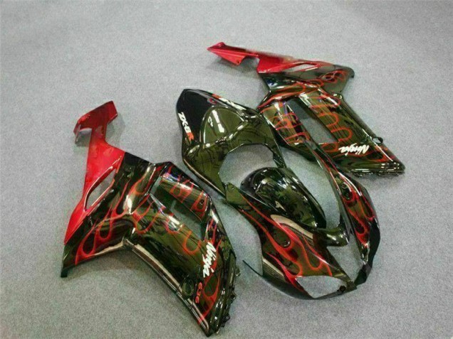 Carénage Moto Kawasaki ZX6R 07-08 - Noir Rouge Flamme Carénage Moto Kawasaki ZX6R 07-08 - Noir Rouge Flamme