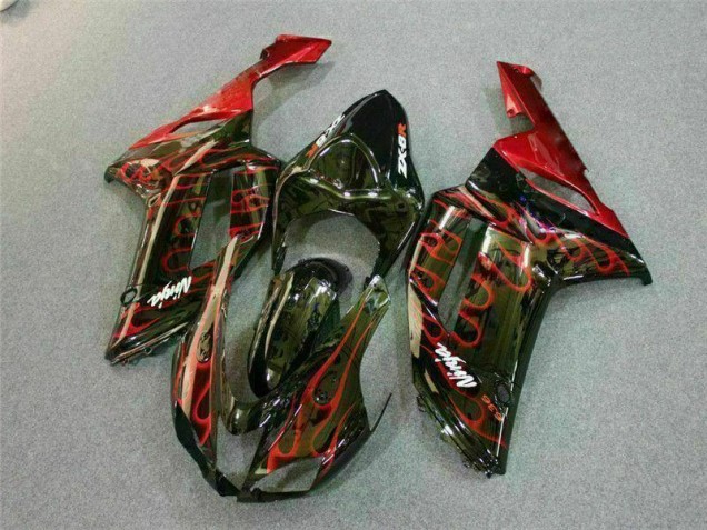 Carénage Moto Kawasaki ZX6R 07-08 - Noir Rouge Flamme Carénage Moto Kawasaki ZX6R 07-08 - Noir Rouge Flamme