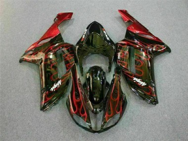 Carénage Moto Kawasaki ZX6R 07-08 - Noir Rouge Flamme