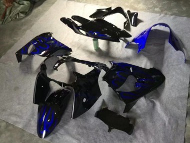Carénage Moto Kawasaki ZX9R 00-01 - Noir Brillant Bleu Flamme