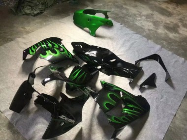 Carénage Moto Kawasaki ZX9R 00-01 - Noir Brillant Vert Flamme