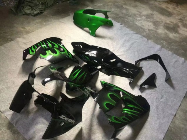 Carénage Moto Kawasaki ZX9R 00-01 - Noir Brillant Vert Flamme Carénage Moto Kawasaki ZX9R 00-01 - Noir Brillant Vert Flamme