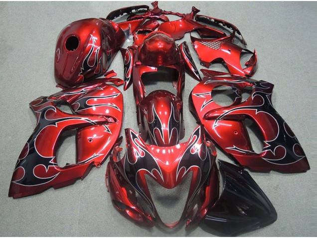 Carénage Moto Suzuki GSXR 1300 Hayabusa 96-07 - Rouge avec Noir Flamme Carénage Moto Suzuki GSXR 1300 Hayabusa 96-07 - Rouge avec Noir Flamme