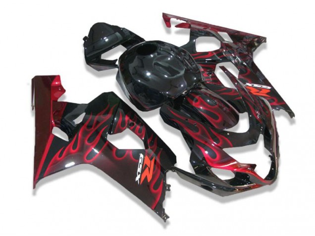 Carénage Moto Suzuki GSXR 600 / 750 K4 04-05 - Noir Rouge Flamme Carénage Moto Suzuki GSXR 600 / 750 K4 04-05 - Noir Rouge Flamme