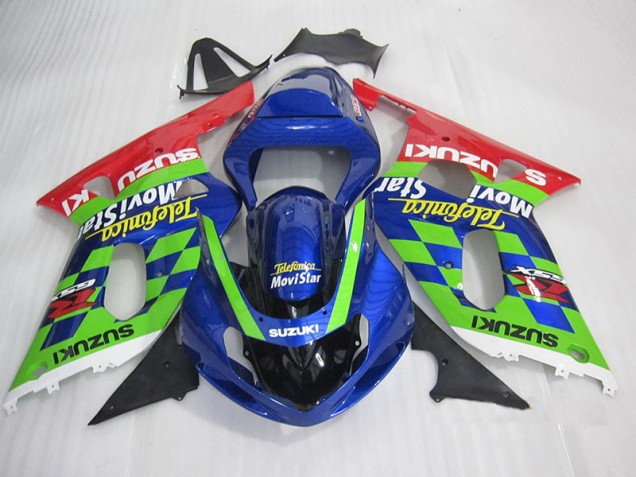 Carénage Moto Suzuki GSXR 600 K1 K2 K3 01-03 - Bleu Vert Rouge Telefumia Movistar
