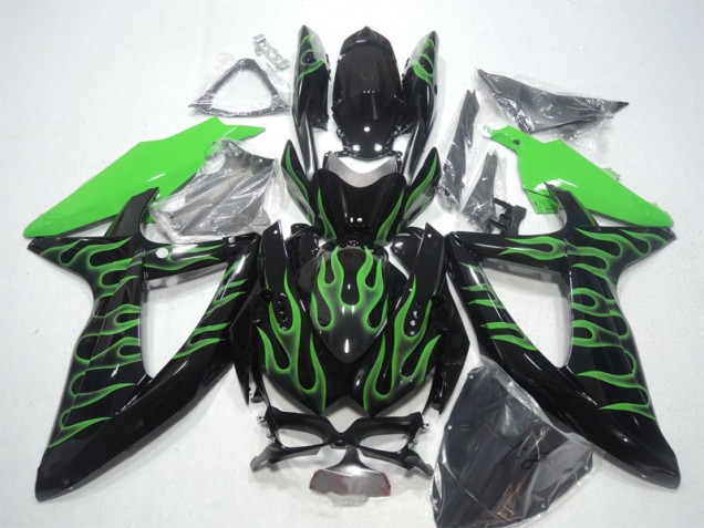 Carénage Moto Suzuki GSXR 600 K8 08-10 - Noir Vert Flamme Carénage Moto Suzuki GSXR 600 K8 08-10 - Noir Vert Flamme