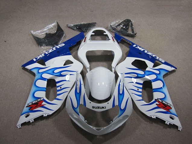 Carénage Moto Suzuki GSXR 750 K1 K2 K3 01-03 - Blanc Bleu Flamme Carénage Moto Suzuki GSXR 750 K1 K2 K3 01-03 - Blanc Bleu Flamme