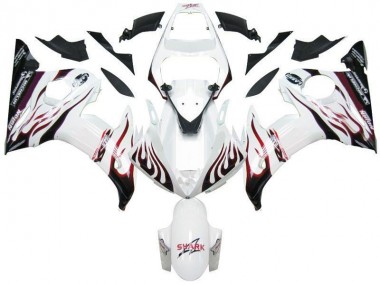 Carénage Moto Yamaha R6 03-05 - Blanc Noir Rouge Flamme