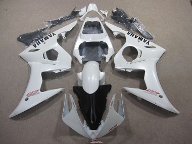 Carénage Moto Yamaha R6 03-05 - Blanc avec Noir Décalque