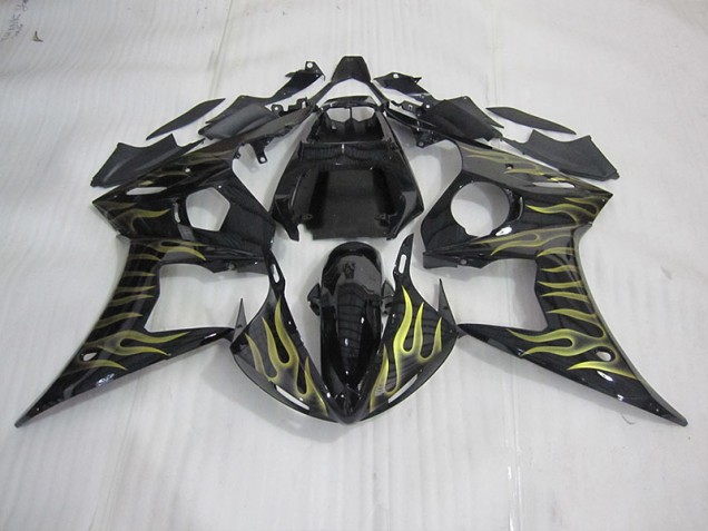 Carénage Moto Yamaha R6 03-05 - Noir avec Jaune Flamme