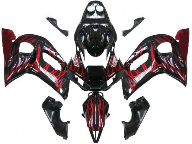 Carénage Moto Yamaha R6 98-02 - Noir Rouge Flamme Carénage Moto Yamaha R6 98-02 - Noir Rouge Flamme