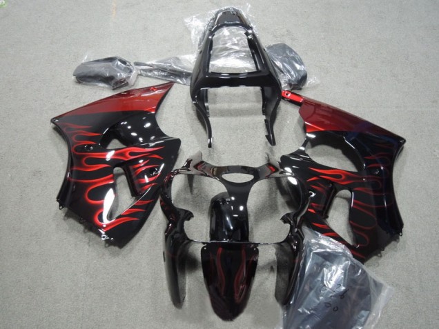 Carénages Moto Kawasaki ZX6R 00-02 - Noir Rouge Flamme Carénages Moto Kawasaki ZX6R 00-02 - Noir Rouge Flamme