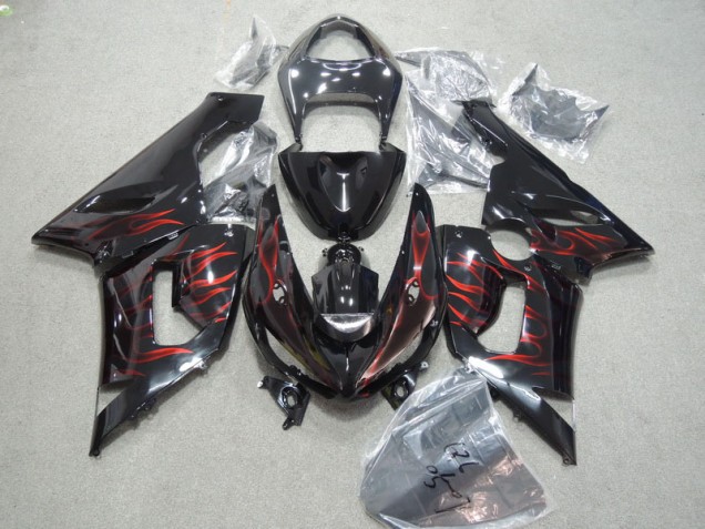 Carénages Moto Kawasaki ZX6R 05-06 - Noir Rouge Flamme Carénages Moto Kawasaki ZX6R 05-06 - Noir Rouge Flamme