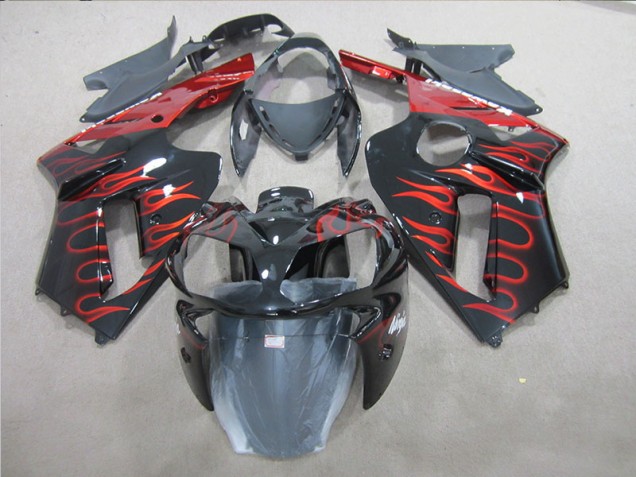 Carénages Moto Kawasaki ZX6R 07-08 - Noir Rouge Flamme Carénages Moto Kawasaki ZX6R 07-08 - Noir Rouge Flamme