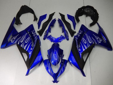 Carénages Moto Kawasaki Ninja 300 EX300R 2013-2017 - Bleu Noir Blanc Flamme