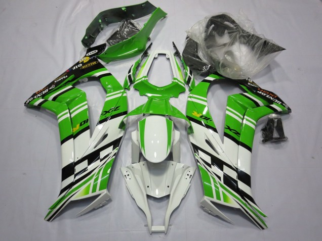 Carénage Moto Kawasaki ZX10R 2011-2015 - Blanc Vert Jaune Noir Maxxis Dunlop