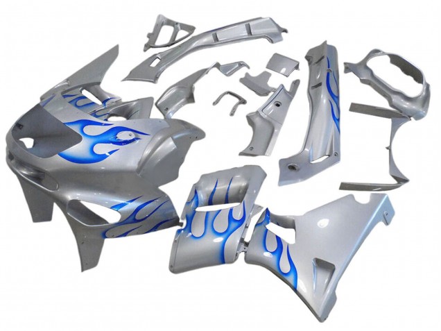 Carénages Moto Kawasaki ZZR600 1998-2003 - Blanc Bleu Flamme