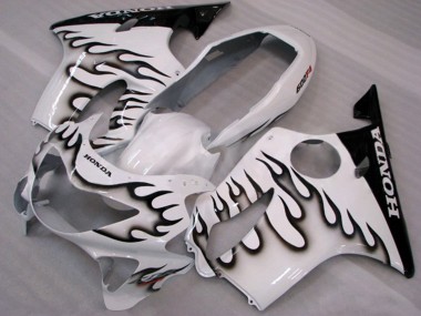 Carénages Moto Honda CBR600 F4 1999-2000 - Blanc Noir Brillant Flamme