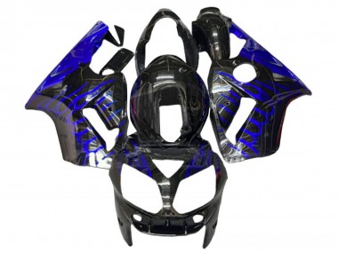 Carénages Moto Kawasaki ZX12R 2000-2001 - Noir Brillant Bleu Flamme