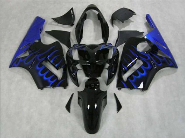 Carénage Moto Kawasaki ZX12R 2002-2006 - Noir Brillant Bleu Flamme