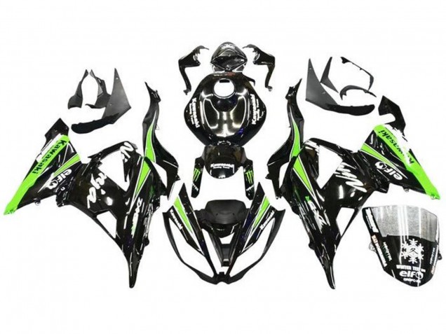 Carénages Moto Kawasaki ZX6R 2013-2018 - Noir Brillant Vert Blanc Monstre Neige