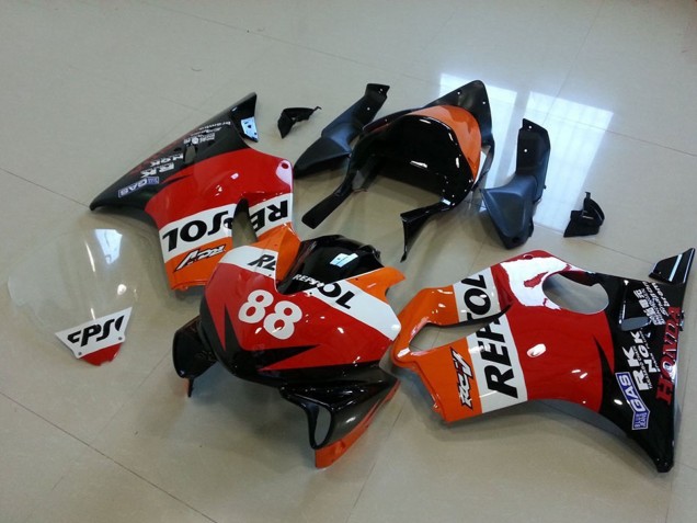 Carénages Moto Honda CBR600 F4i 2001-2003 - Orange Blanc Rouge Noir Brillant Courses Repsol 88