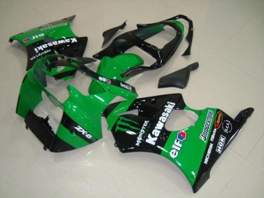 Carénages Moto Kawasaki ZX6R 2000-2002 - Vert Noir Brillant Monstre