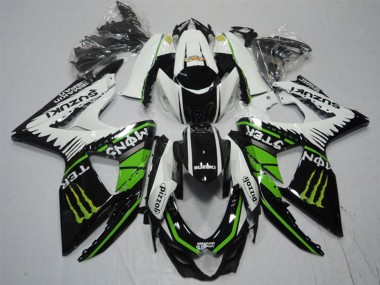 Carénages Moto Suzuki GSXR 1000 2009-2016 - Blanc Vert Monstre Noir Pizzoli